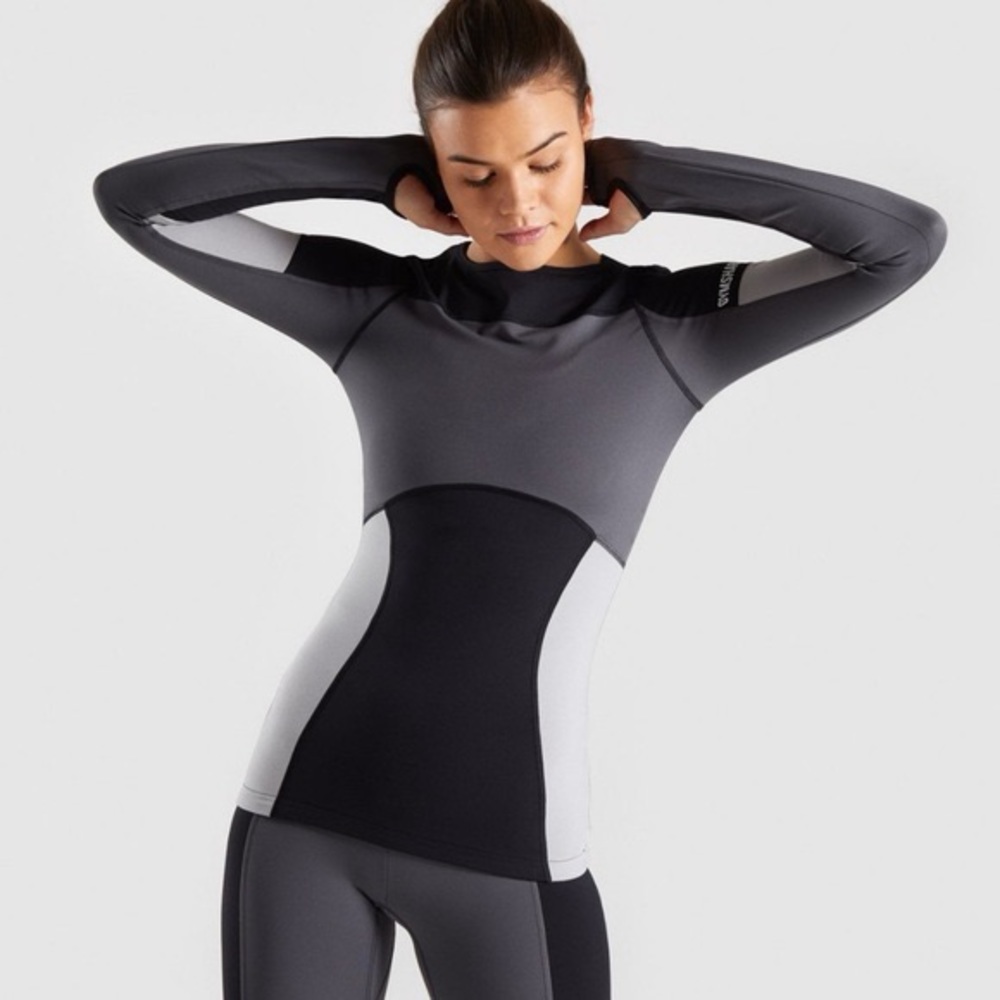 Gymshark Illusion Long Sleeve - Black/Charcoal/Light Grey - Womens Medium - NWT